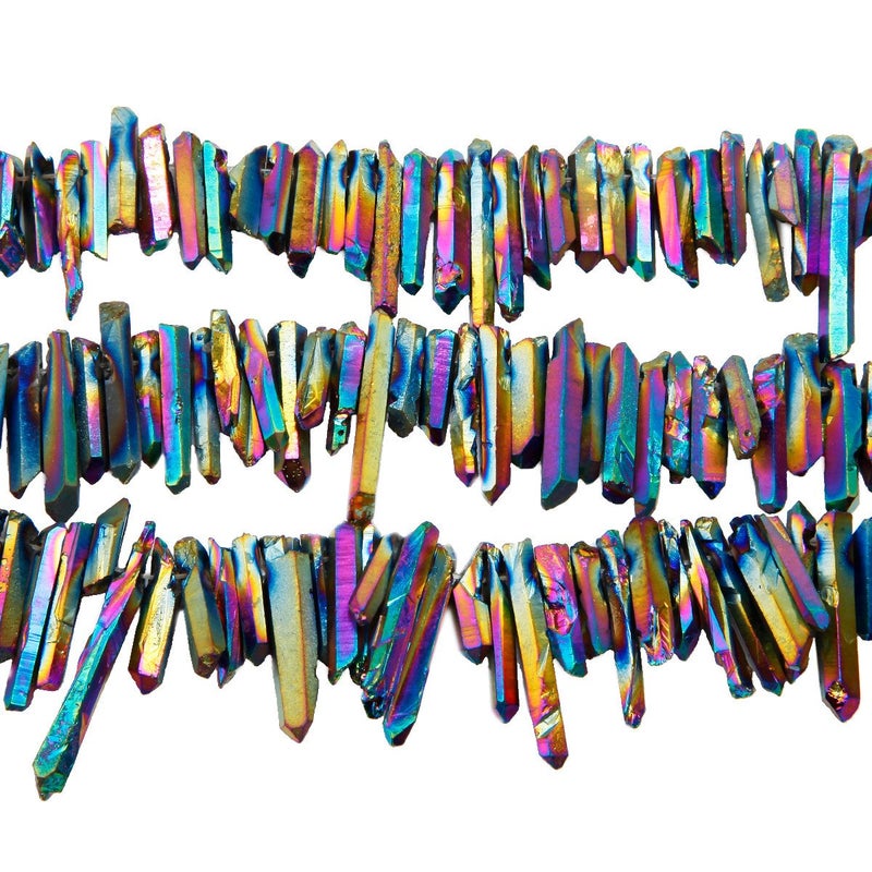 SUNYIK Rainbow Titanium Coated Crystal Points Quartz Rough Sticks Spikes Point Beads 15 inch Strand Drilled - Image 4